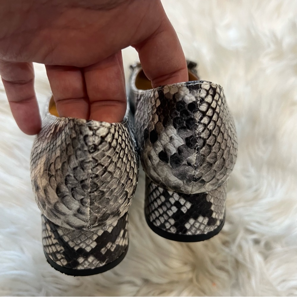 Wilma Firenze Black & White Italian Leather Snakeskin Fringe Low Heel Pumps 37 - Picture 6 of 8